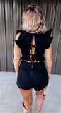 Black Denim Bow Romper