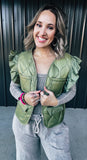 Olive Ruffle Quilted Vest