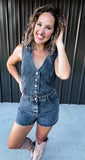 Vintage Black Denim Romper