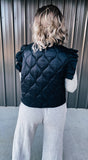 Black Quilted Ruffle Vest