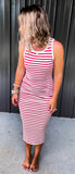 Red & White Striped Bodycon Dress