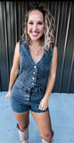 Vintage Black Denim Romper