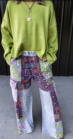 Grey Floral & Crochet Design Lounge Pants