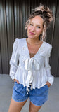 Eyelet Cream Front Tie Top
