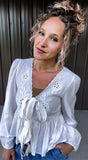 Eyelet Cream Front Tie Top