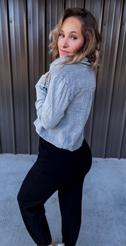 Grey Gauze Crop Flannel