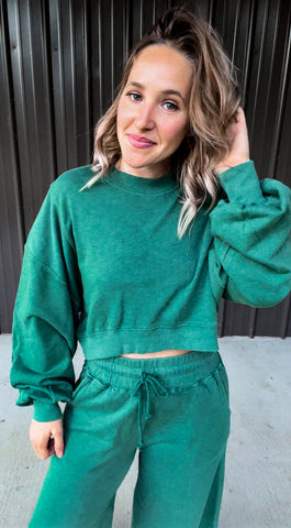 Hunter Green Crop Sweatshirt