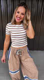 POL Tan & Blue Striped Jogger Pants