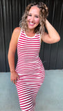 Red & White Striped Bodycon Dress