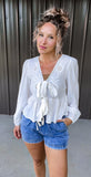 Eyelet Cream Front Tie Top