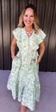 Green & White Mix Midi Dress