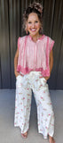 Blush Stripe & Eyelet Lace Top