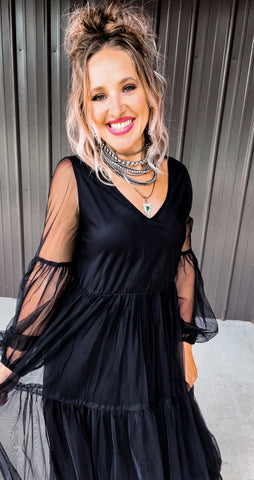 Black Sheer Midi Dress