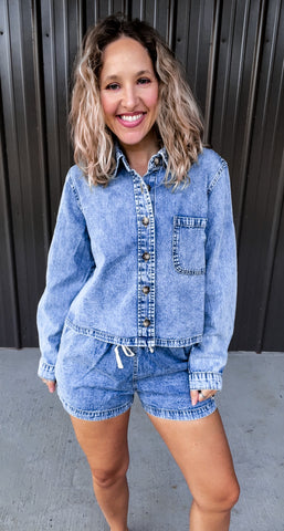 Denim Drawstring Shorts