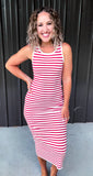 Red & White Striped Bodycon Dress