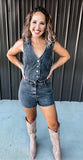 Vintage Black Denim Romper