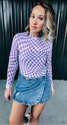 Lilac Checkered Sheer Top