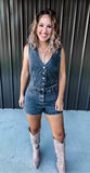 Vintage Black Denim Romper