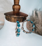 Blue Rhinestone Hoop Earrings
