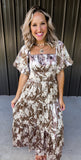 Brown & Cream Silk Floral Dress