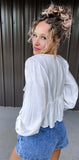 Eyelet Cream Front Tie Top