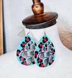 Turquoise Cactus Painted Earrings