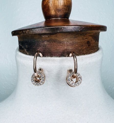 Small Gold Hoop Rhinestone Earrings