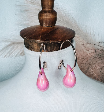 Irridescent Pink Teardrop Hoop Earrings