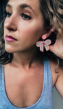 Pink Rhinestone Bow Earrings