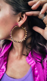 Fuchsia & Gold Hoop Gemstone Earrings