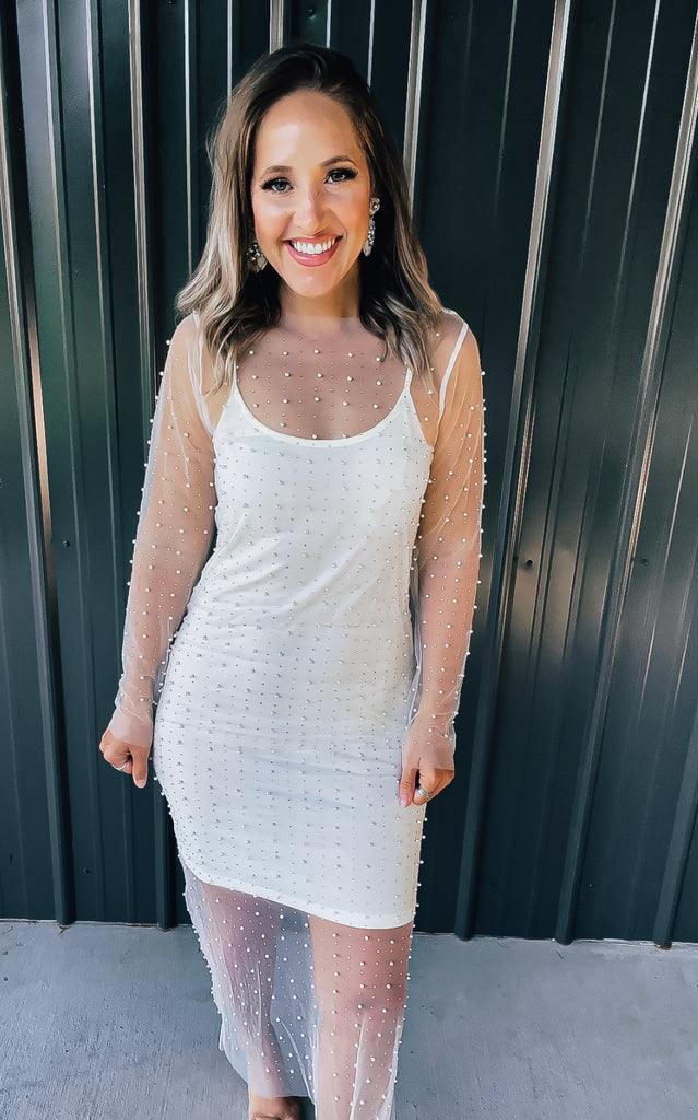 cream pearl dress White Pearl Dress