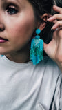 Turquoise & Green Beafed Tassel Earrings