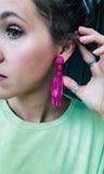 Fuchsia Beaded Tassel Earrings