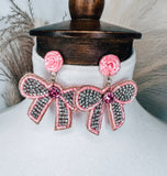 Pink Rhinestone Bow Earrings