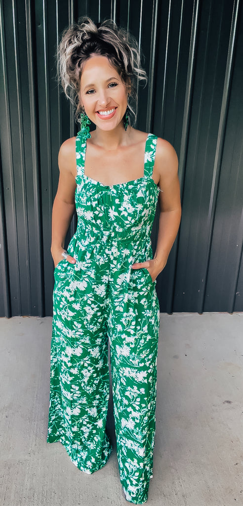 Green store flower jumpsuit