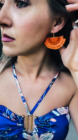 Orange Raffia Earrings