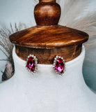 Pink Rhinestone Gem Stud Earrings