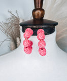 Coral Raffia Hoop Earrings
