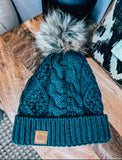 Deep Teal Pom Beanie