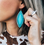 Turquoise Rhinestone Leather Earrings