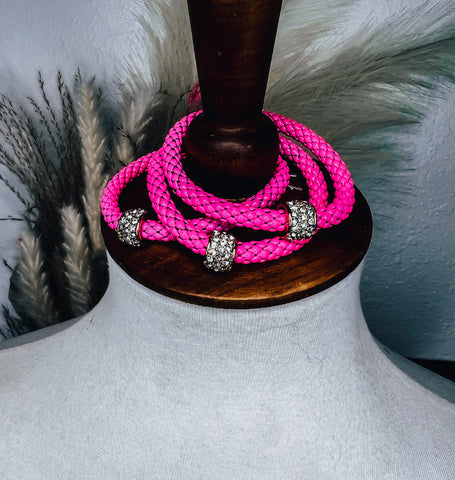 Hot Pink Rhinestone Bracelet Stack
