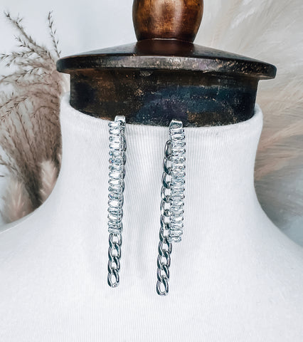 Silver Rhinestone & Chain Earrings