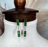 Green Rhinestone & Gold Stud Earrings