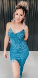 Velvet Blue Leopard Slit Dress