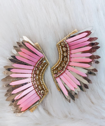Pink & Gold Wing Earrings