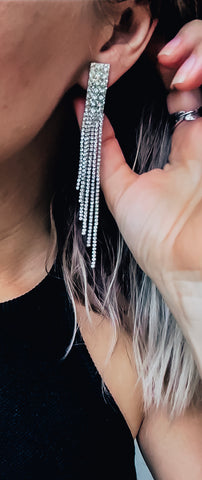 Rhinestone Rectangle Earrings