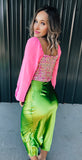 Neon Lime Green Satin Skirt