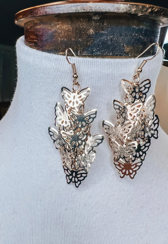 Gold Butterfly Cluster Earrings
