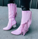 Pink Fringe Boots