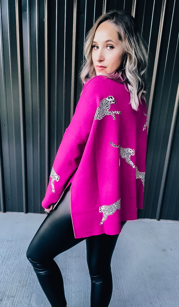 Hot Pink Leopard Sweater – The Broken Levee Boutique